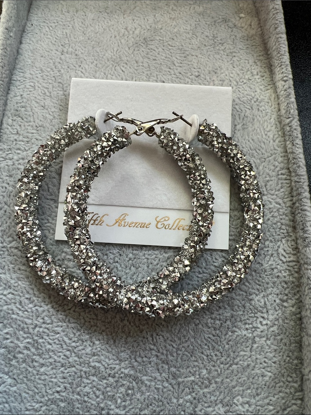 Crystal-Embellished Silver Hoop Earrings by 5th Avenue Collection